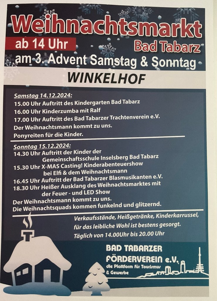 Weihnachtsmarkt 2024 Bad Tabarz, Ablauf, Programm