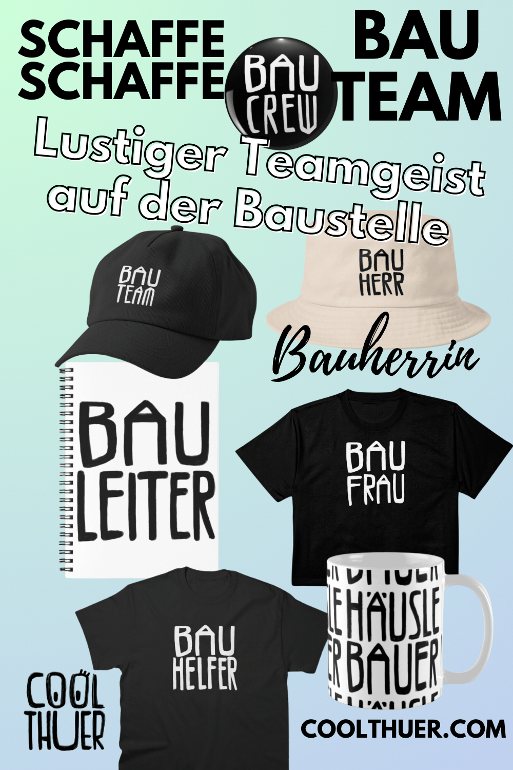 Lustige Team-Shirts fürs Bauprojekt,  Hausbau, Richtfest,&nbsp;Bauhelfer